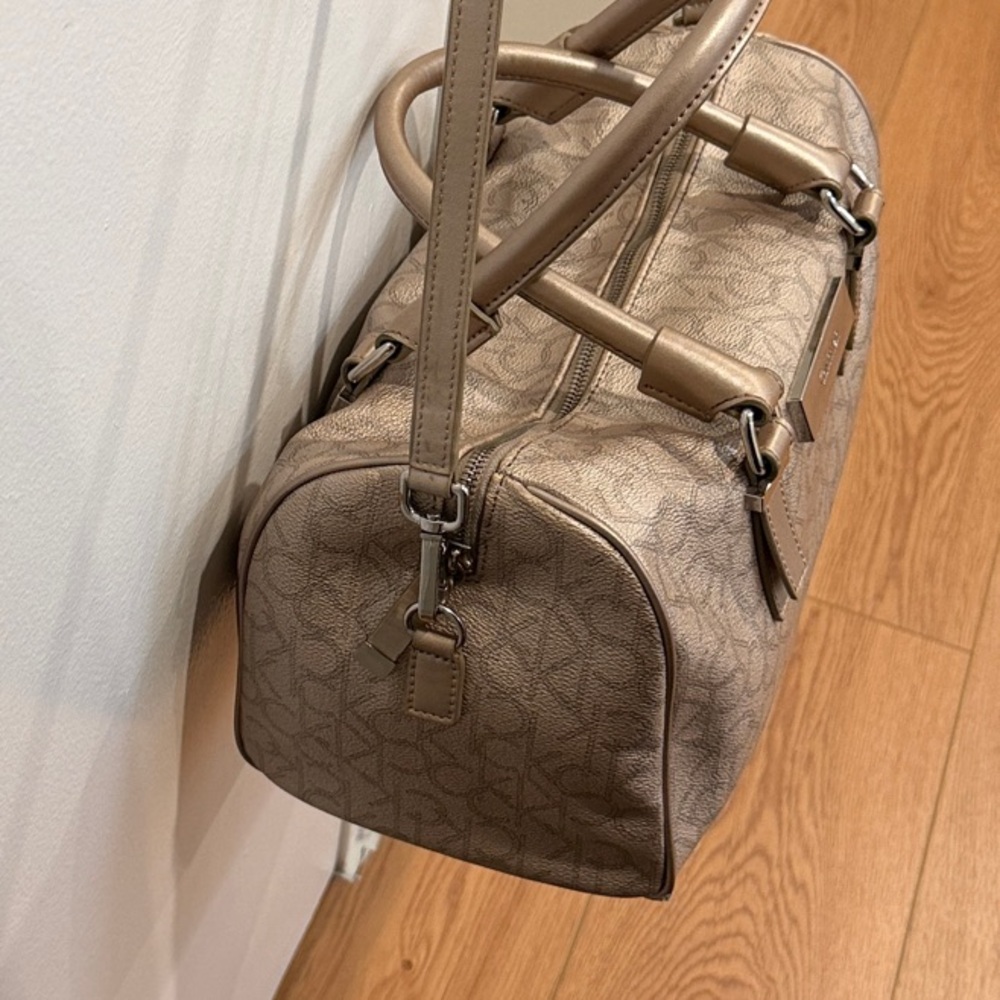 Calvin Klein Metallic Taupe Leather Satchel with Shoulder Strap/ Excellent - Picture 15 of 16